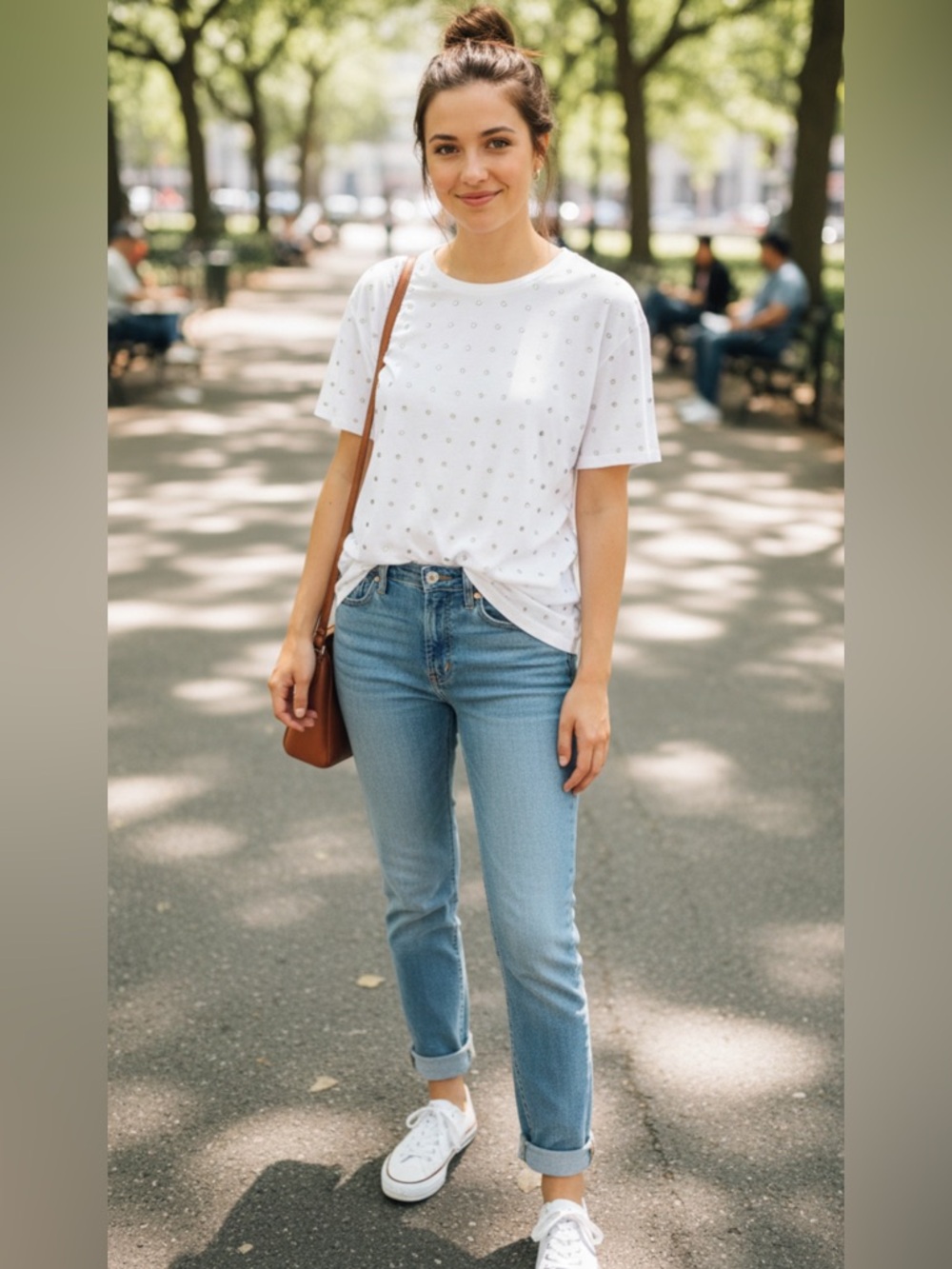 Emma & Sam White Oversized Rhinestone Tee